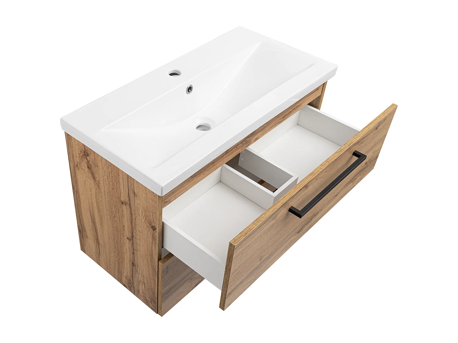 Ensemble pour salle de bain 80 cm Meuble avec lavabo Colonne haute Chêne Wotan Aster