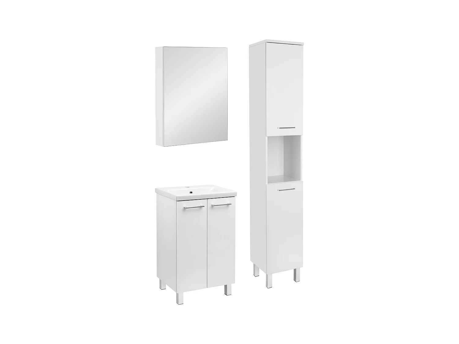 Wit badkamerset staand 50 cm kast met wastafel kolomkast met spiegel goedkoop