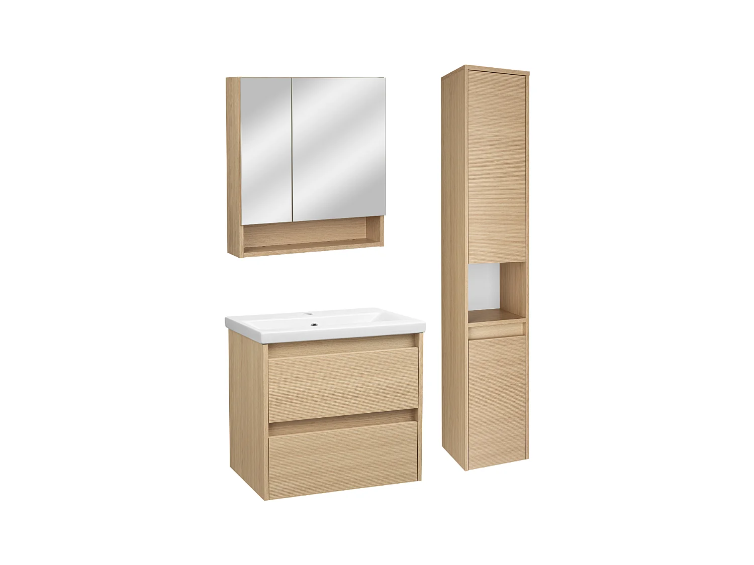 Zestaw do Łazienki 60cm Szafka z Umywalką Słupek Szafka z Lustrem Ryflowane Fronty Aria