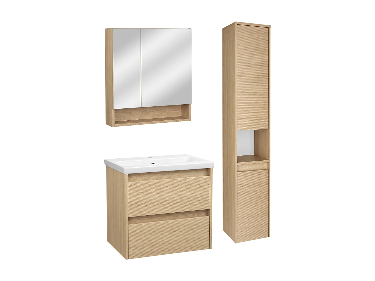 Set per bagno 60 cm Mobile con lavabo Colonna Mobile con specchio Frontali scanalati Aria