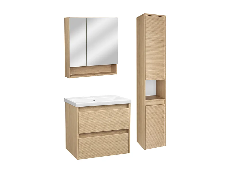 Set per bagno 60 cm Mobile con lavabo Colonna Mobile con specchio Frontali scanalati Aria