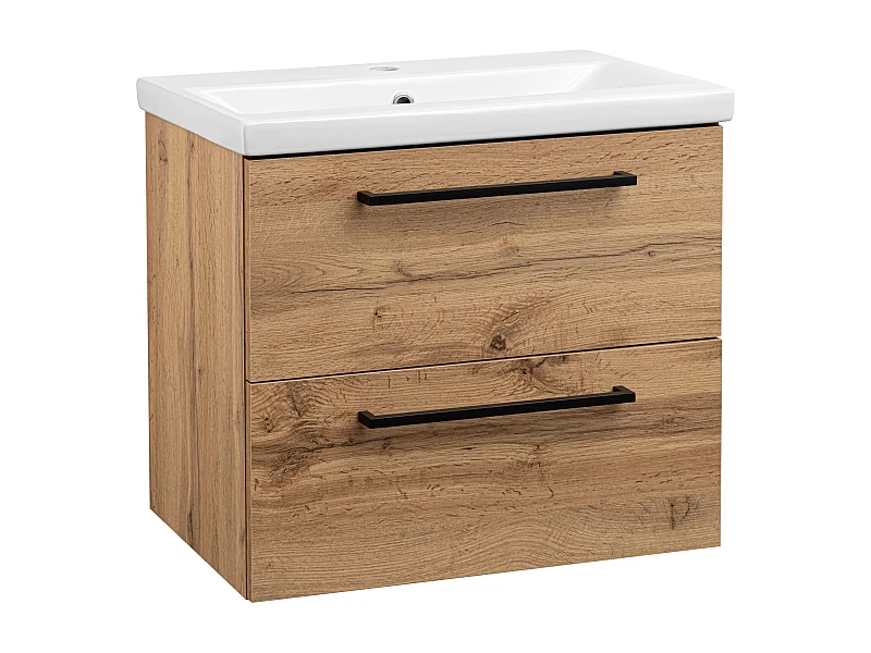 Badezimmerset 60cm Schrank mit Waschbecken Eiche Wotan Aster