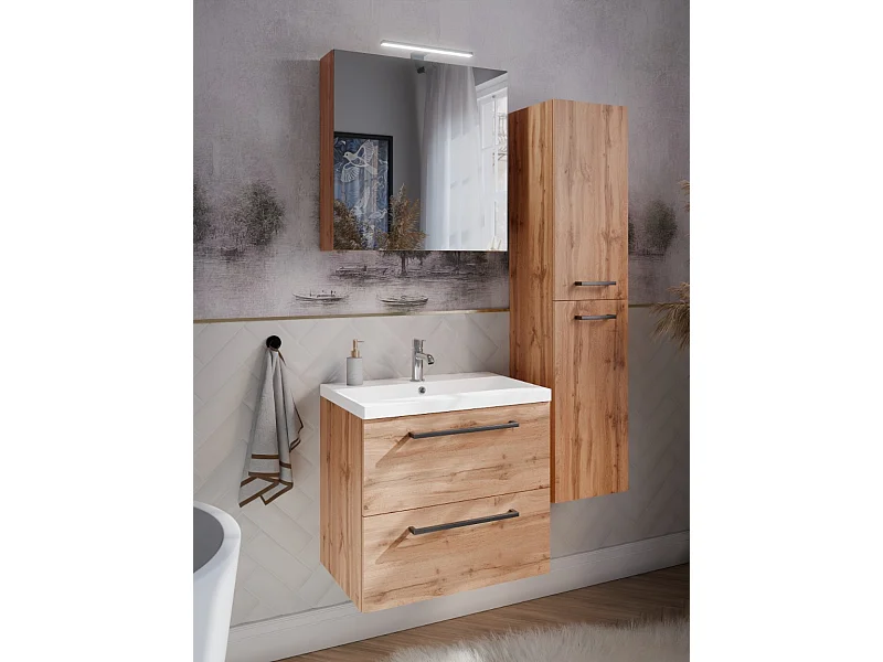 Ensemble pour salle de bain 80 cm Meuble avec lavabo Chêne Wotan Aster