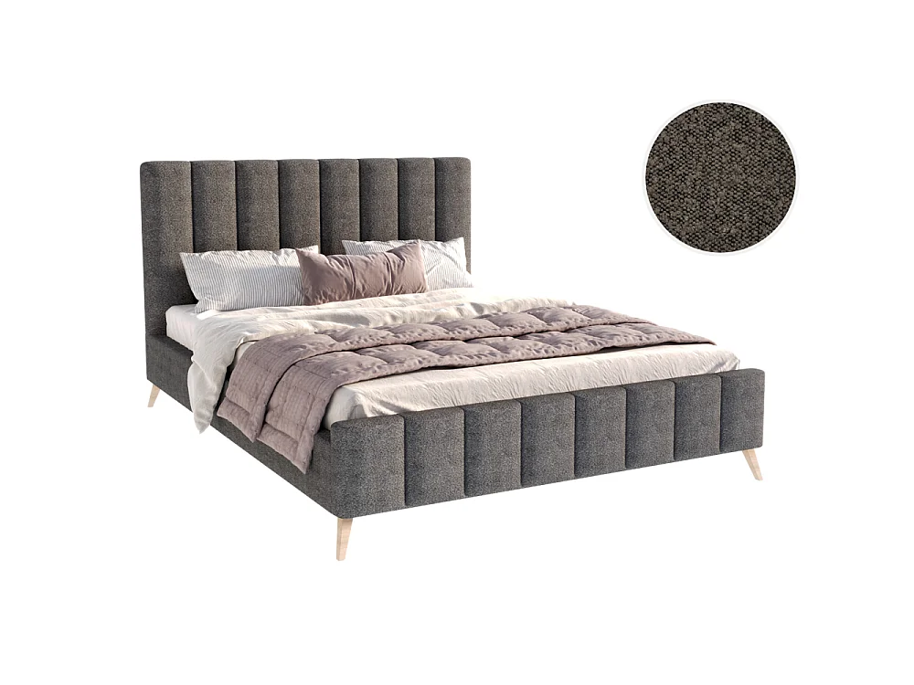 Lit FRESCA 140 x 200 cm - Tissu Bouclette Gris Foncé