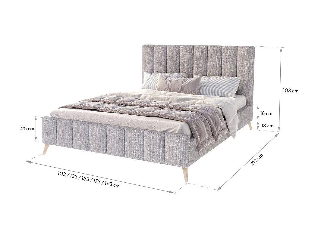 Lit FRESCA 140 x 200 cm - Tissu Bouclette Gris Foncé