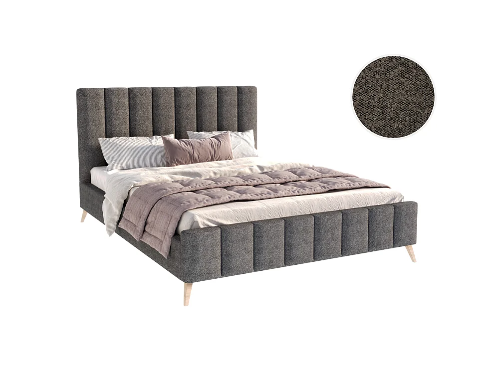 Lit FRESCA 140 x 200 cm - Tissu Bouclette Gris Foncé