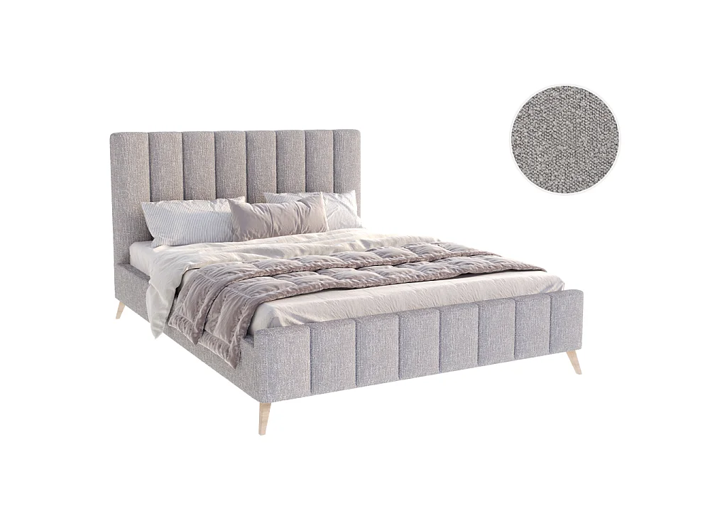 Lit FRESCA 140 x 200 cm - Tissu Bouclette Gris Clair