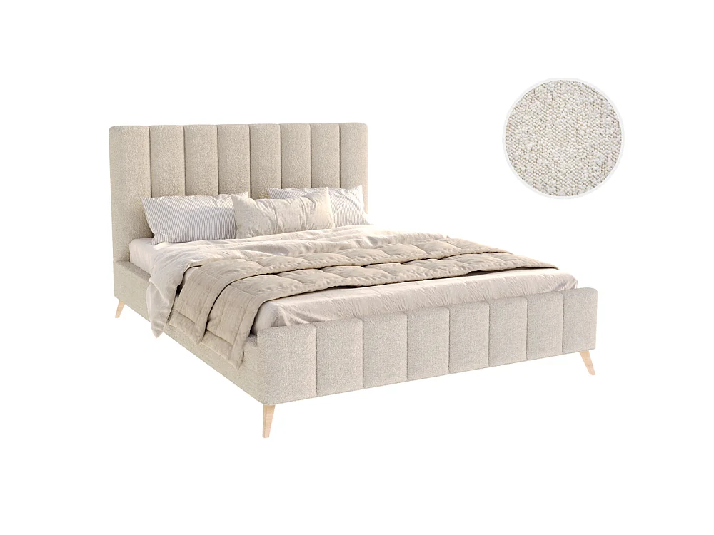 Lit FRESCA 140 x 200 cm - Tissu Bouclette Beige
