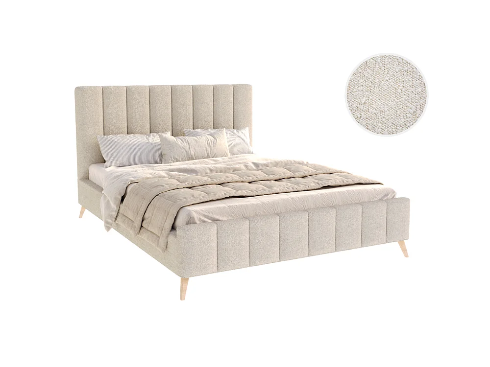 Lit FRESCA 140 x 200 cm - Tissu Bouclette Beige