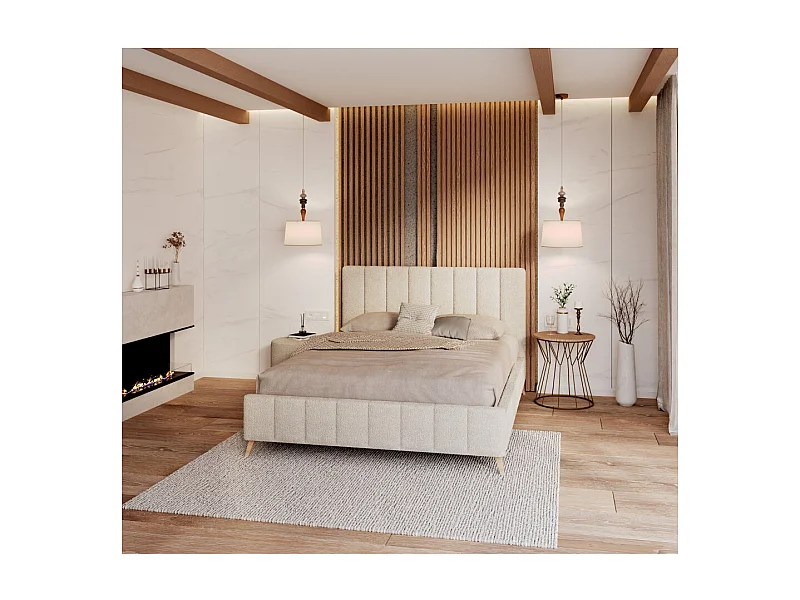 Lit FRESCA 140 x 200 cm - Tissu Bouclette Beige