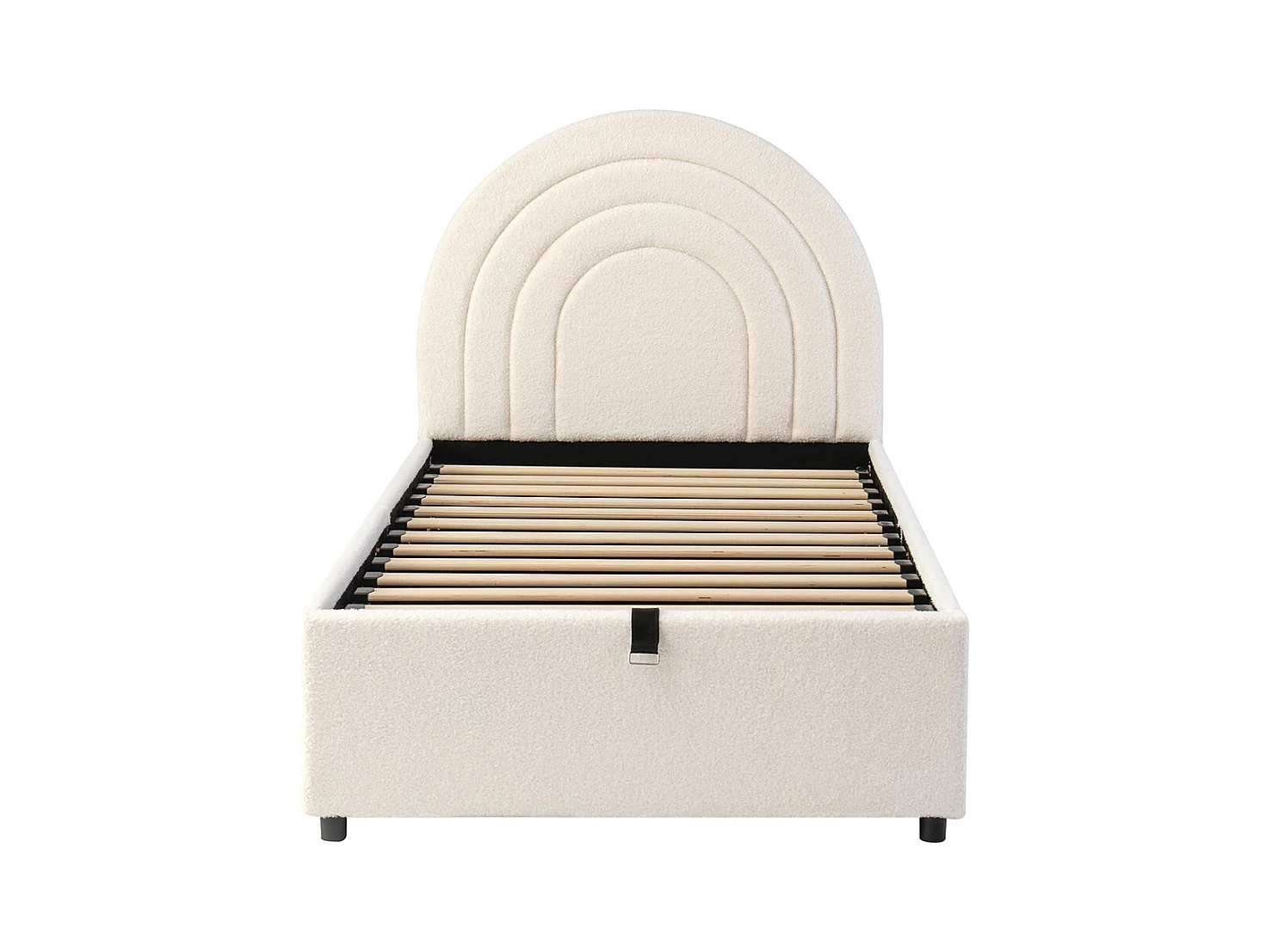 Lit coffre rembourré beige 90x200 cm pour enfant adolescent avec sommier à lattes tête de lit rangement bouclé montage facile