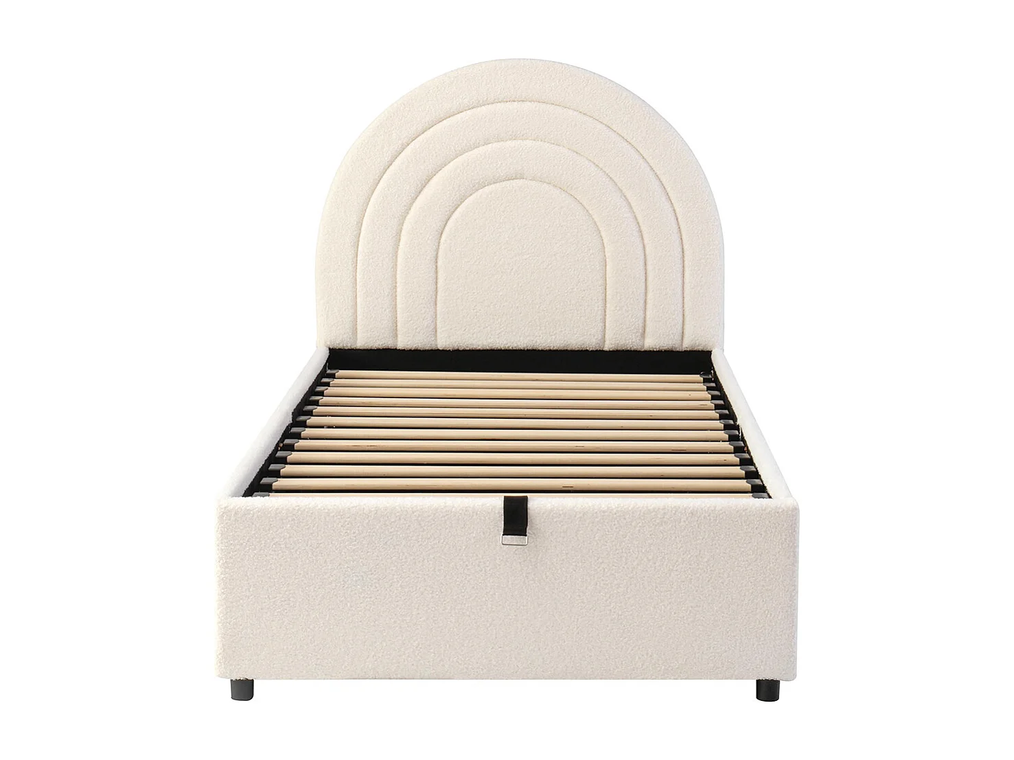 Lit coffre rembourré beige 90x200 cm pour enfant adolescent avec sommier à lattes tête de lit rangement bouclé montage facile