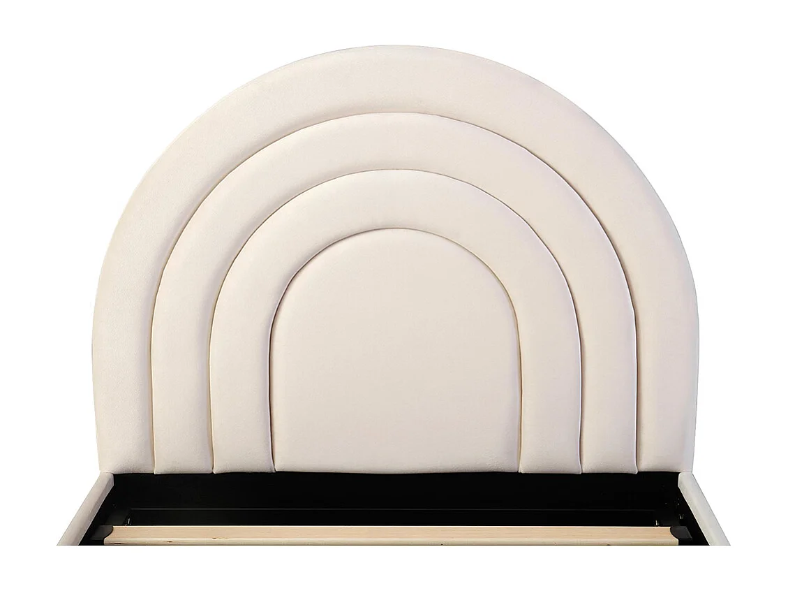 Lit coffre rembourré beige 90x200 cm pour enfant adolescent avec sommier à lattes tête de lit rangement velours montage facile