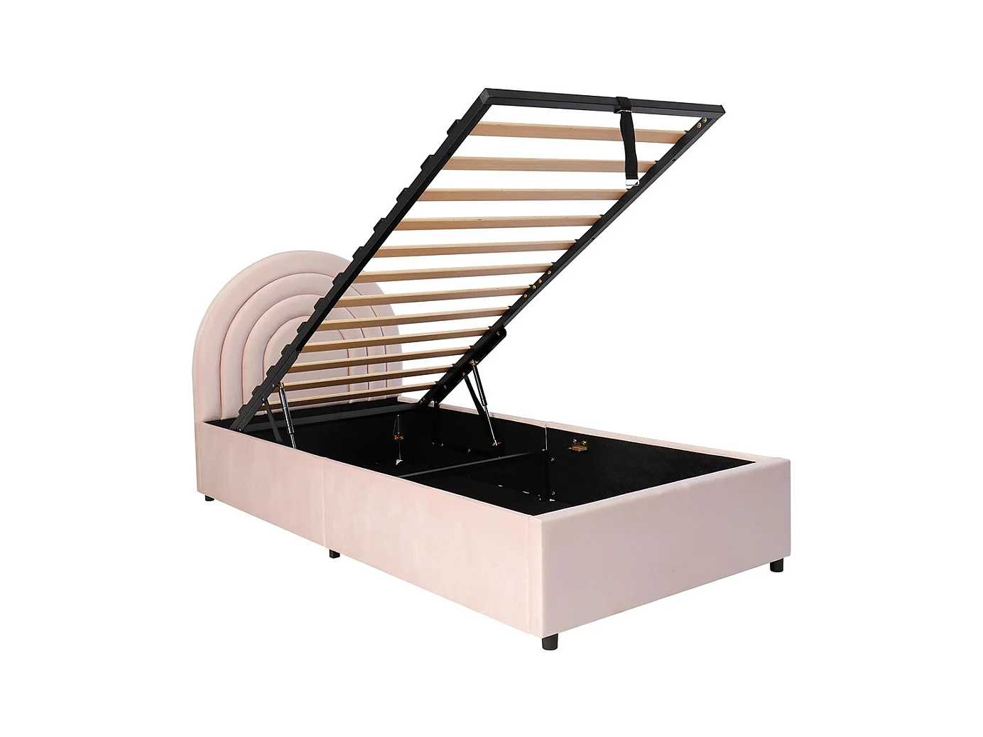 Lit coffre rembourré rose 90x200 cm pour enfant et adolescent avec sommier à lattes tête de lit rangement velours montage facile