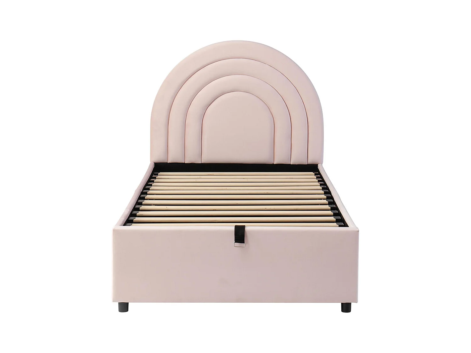 Lit coffre rembourré rose 90x200 cm pour enfant et adolescent avec sommier à lattes tête de lit rangement velours montage facile