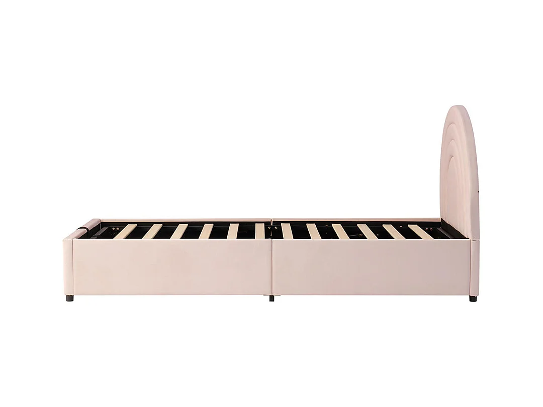 Lit coffre rembourré rose 90x200 cm pour enfant et adolescent avec sommier à lattes tête de lit rangement velours montage facile