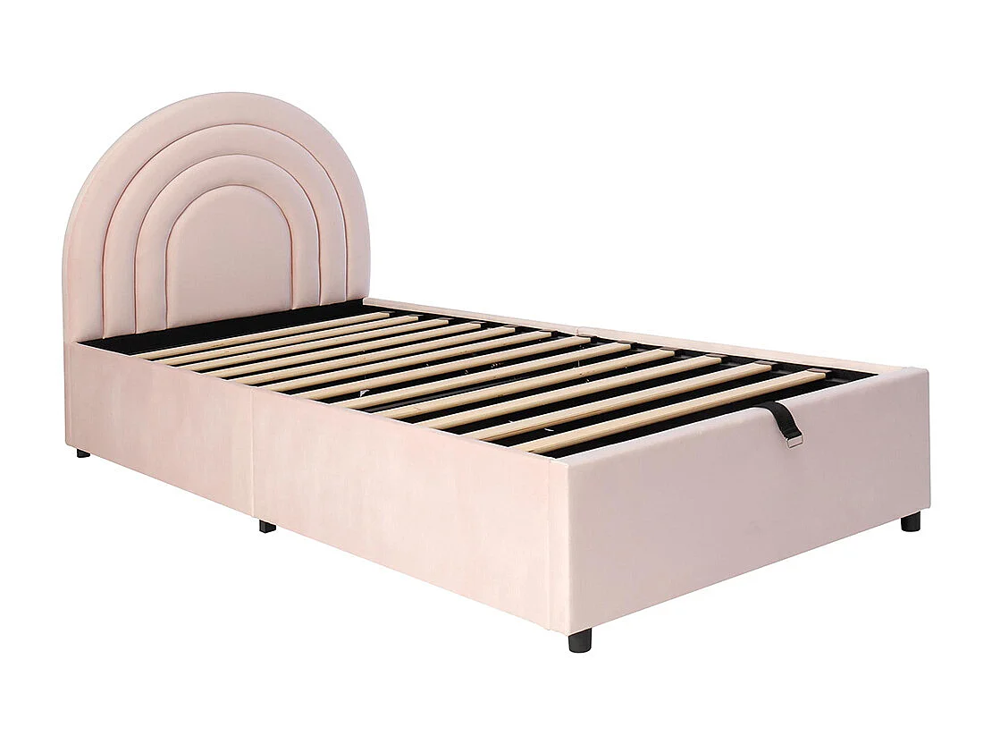 Lit coffre rembourré rose 90x200 cm pour enfant et adolescent avec sommier à lattes tête de lit rangement velours montage facile