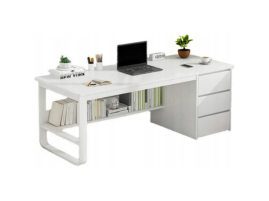 BUREAU INFORMATIQUE LOFT BLANC 3 ÉTAGÈRES SCANDINAVE MODERNE 100 CM