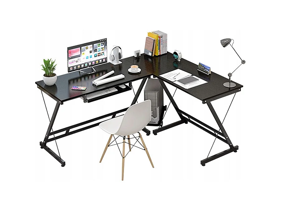 Großer moderner industrieller Computer-Schreibtisch in Schwarz für Gaming