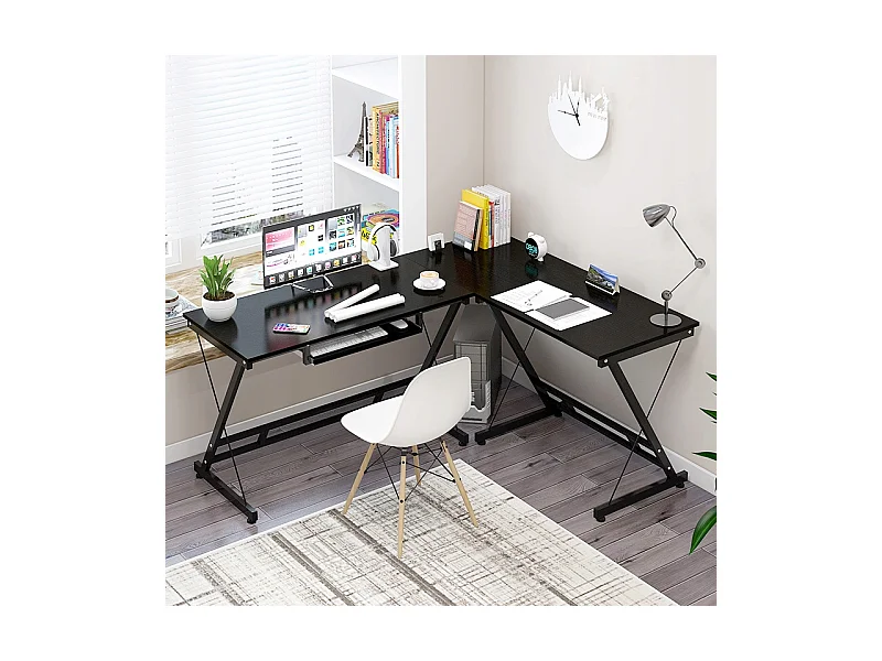 Großer moderner industrieller Computer-Schreibtisch in Schwarz für Gaming