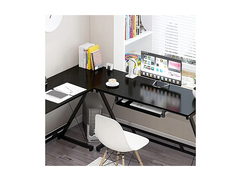 Großer moderner industrieller Computer-Schreibtisch in Schwarz für Gaming