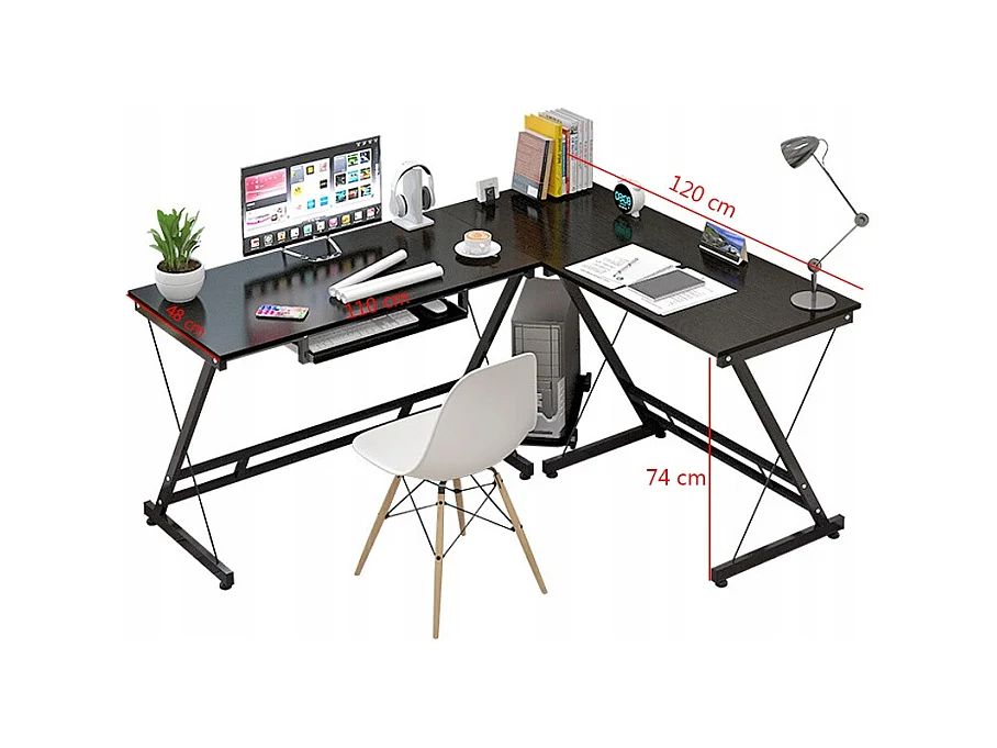 Großer moderner industrieller Computer-Schreibtisch in Schwarz für Gaming