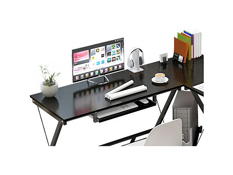 Großer moderner industrieller Computer-Schreibtisch in Schwarz für Gaming