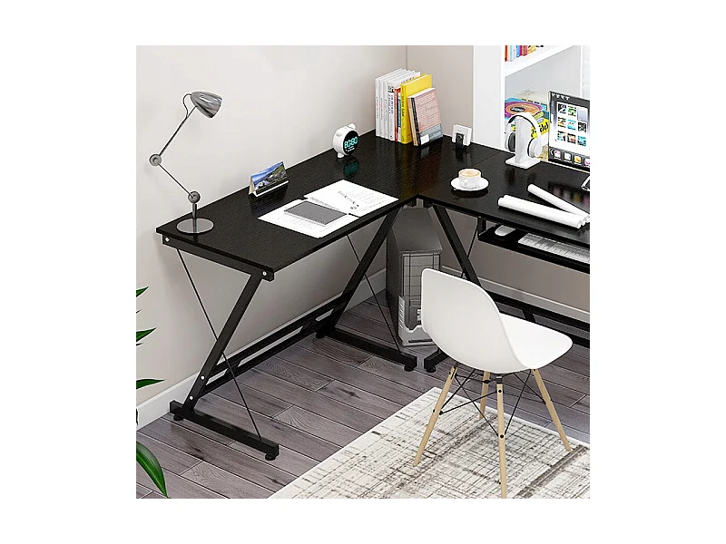 Großer moderner industrieller Computer-Schreibtisch in Schwarz für Gaming