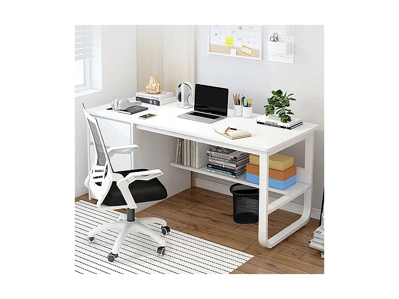 BUREAU INFORMATIQUE POUR ADOLESCENTS BLANC STYLE SCANDINAVE GRANDES ÉTAGÈRES 100 CM