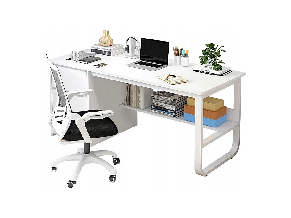 BUREAU INFORMATIQUE POUR ADOLESCENTS BLANC STYLE SCANDINAVE GRANDES ÉTAGÈRES 100 CM