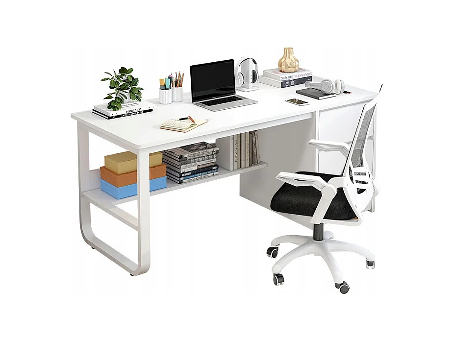 BUREAU INFORMATIQUE POUR ADOLESCENTS BLANC STYLE SCANDINAVE GRANDES ÉTAGÈRES 100 CM