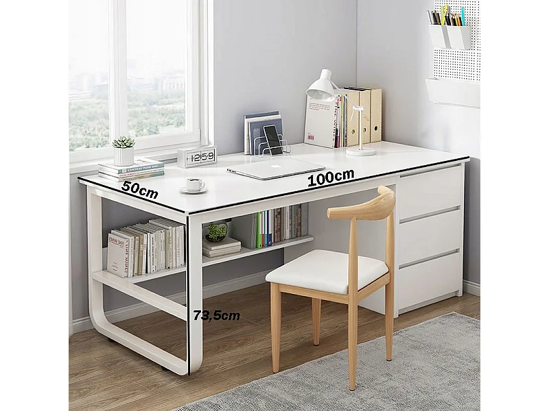 ESCRITORIO DE ORDENADOR PARA JÓVENES BLANCO ESTILO ESCANDINVO ESTANTERÍAS GRANDES 100 CM