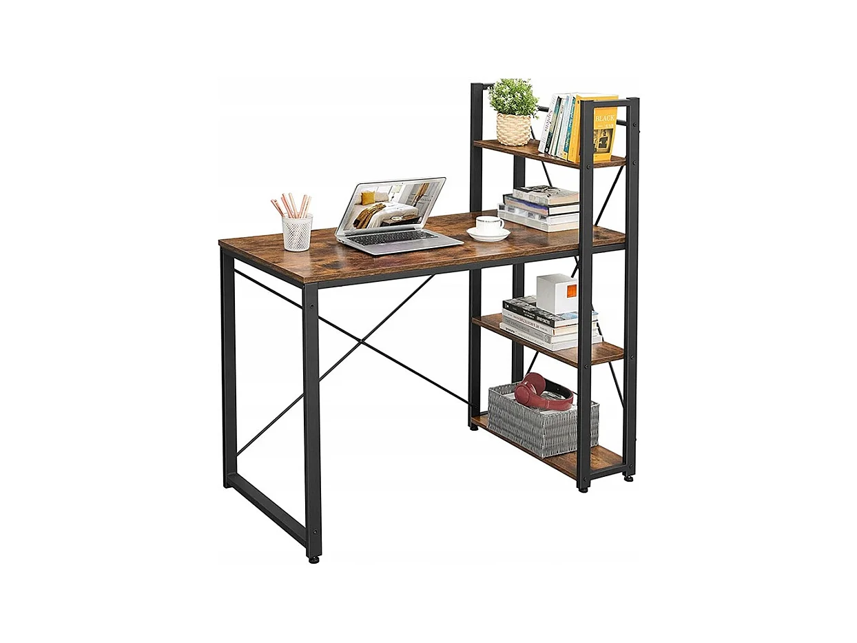 BUREAU INDUSTRIEL EN MÉTAL AVEC ÉTAGÈRES ET ÉTAGÈRE LOFT RUSTIQUE VINTAGE