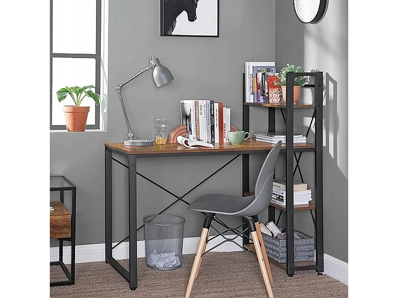 BUREAU INDUSTRIEL EN MÉTAL AVEC ÉTAGÈRES ET ÉTAGÈRE LOFT RUSTIQUE VINTAGE