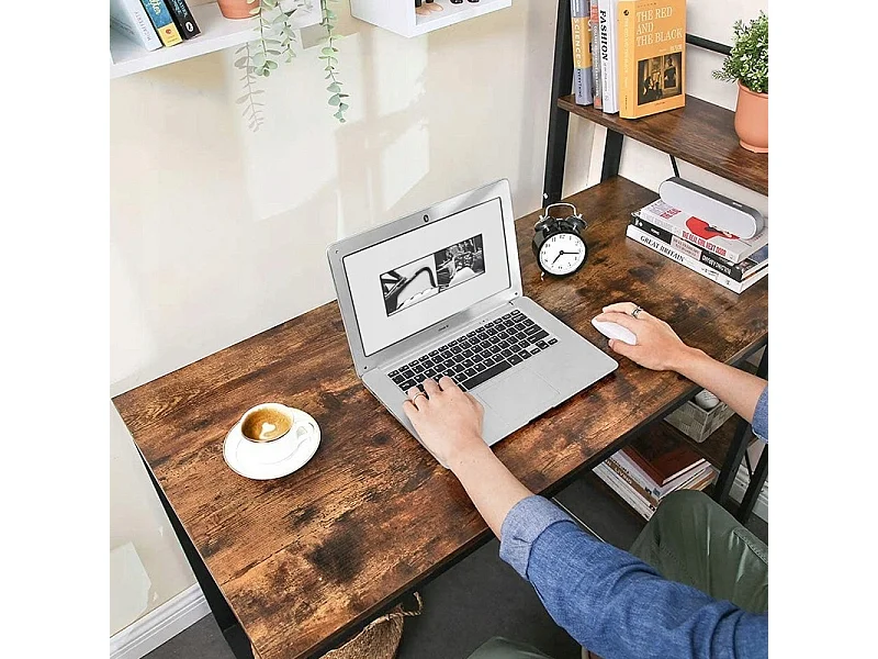 BUREAU INDUSTRIEL EN MÉTAL AVEC ÉTAGÈRES ET ÉTAGÈRE LOFT RUSTIQUE VINTAGE