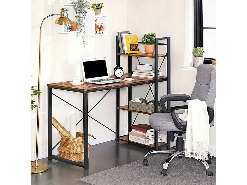 BUREAU INDUSTRIEL EN MÉTAL AVEC ÉTAGÈRES ET ÉTAGÈRE LOFT RUSTIQUE VINTAGE