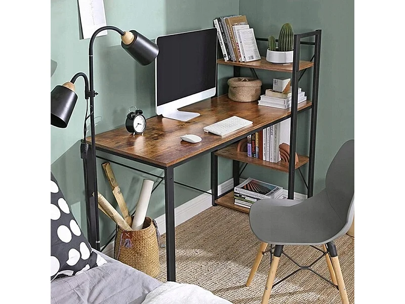 BUREAU INDUSTRIEL EN MÉTAL AVEC ÉTAGÈRES ET ÉTAGÈRE LOFT RUSTIQUE VINTAGE