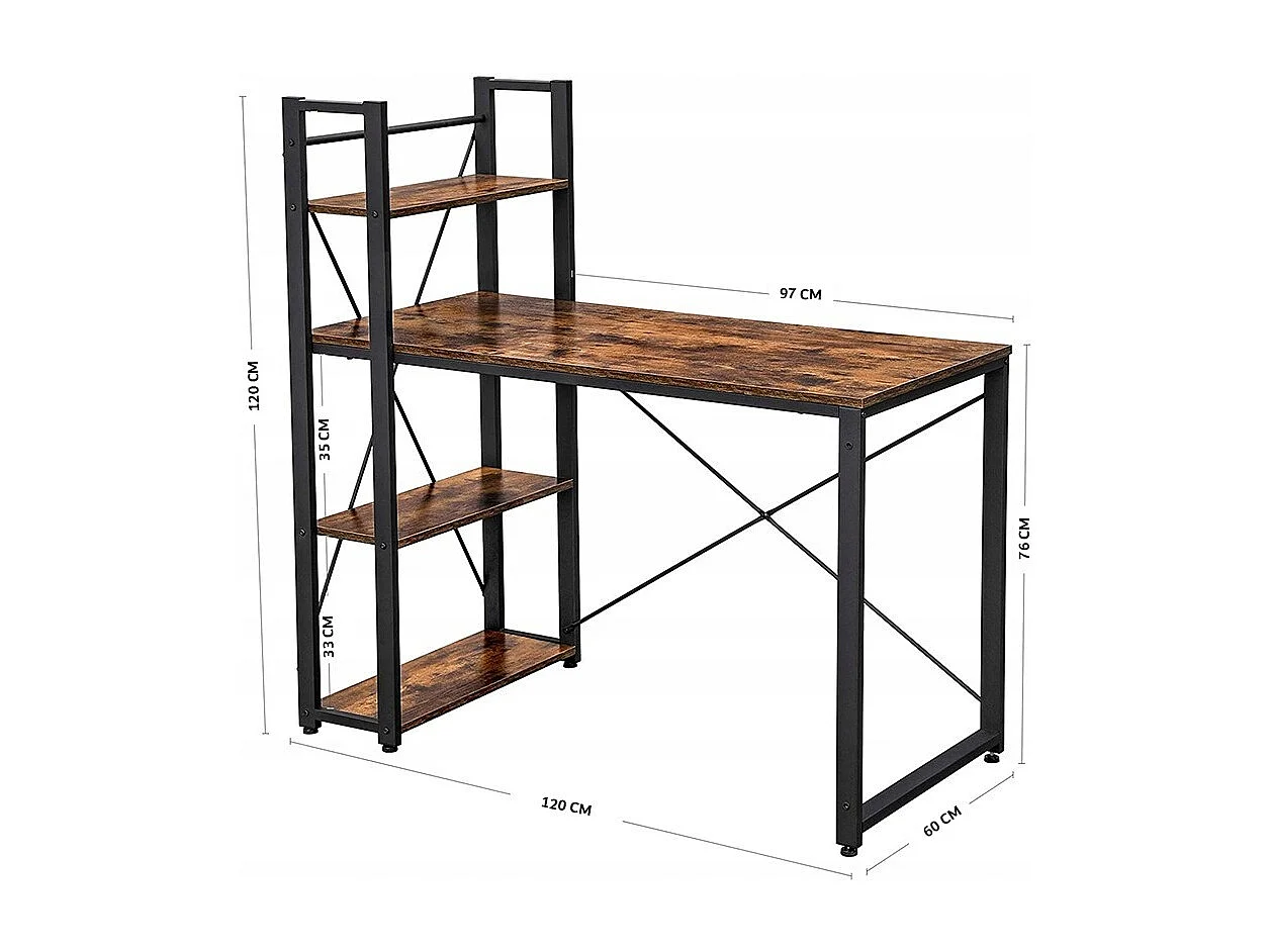 BUREAU INDUSTRIEL EN MÉTAL AVEC ÉTAGÈRES ET ÉTAGÈRE LOFT RUSTIQUE VINTAGE