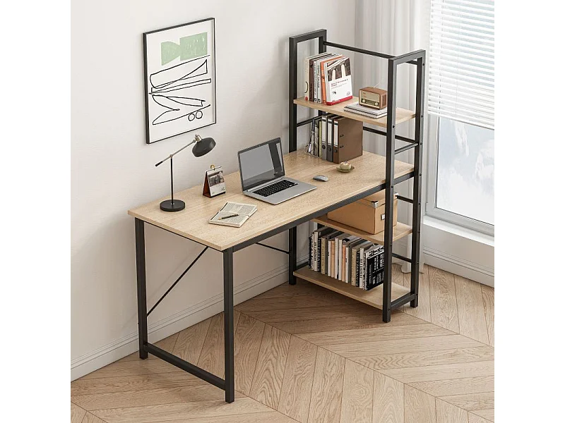 ESCRITORIO PARA ORDENADOR CON ESTANTERÍA MODERNA DE METAL LOFT MARRÓN CLARO