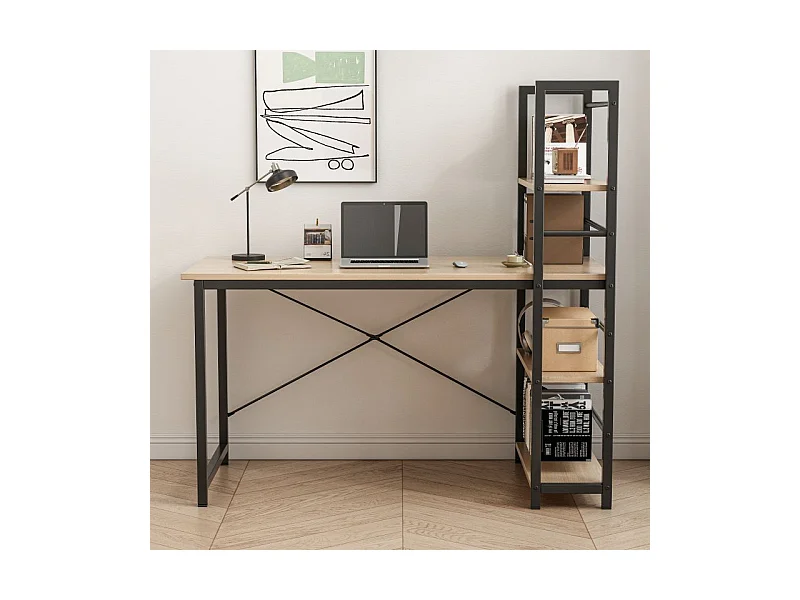 ESCRITORIO PARA ORDENADOR CON ESTANTERÍA MODERNA DE METAL LOFT MARRÓN CLARO