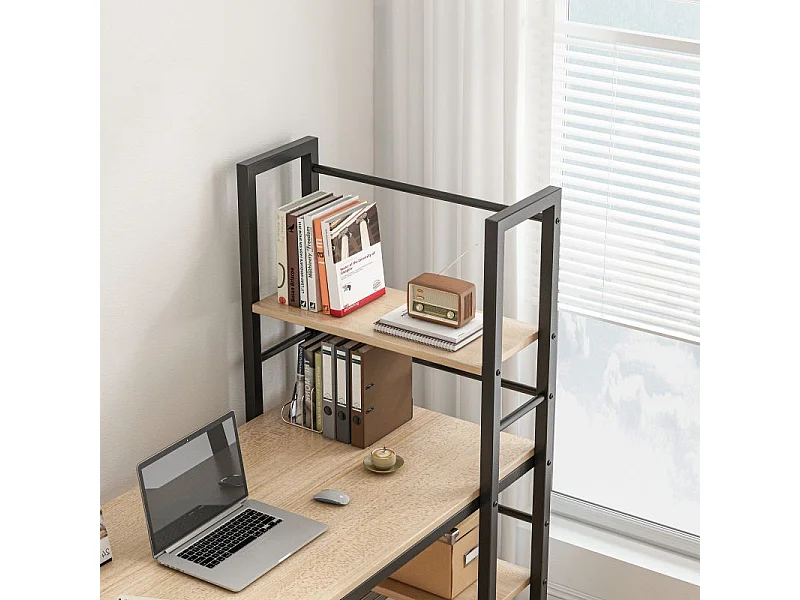 ESCRITORIO PARA ORDENADOR CON ESTANTERÍA MODERNA DE METAL LOFT MARRÓN CLARO