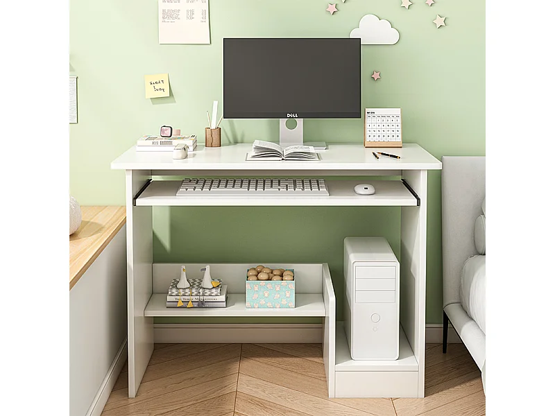 BUREAU BLANC POUR ADOLESCENTS AVEC TIROIR ET ÉTAGÈRES MODERNE POUR ORDINATEUR TABLE BASSES