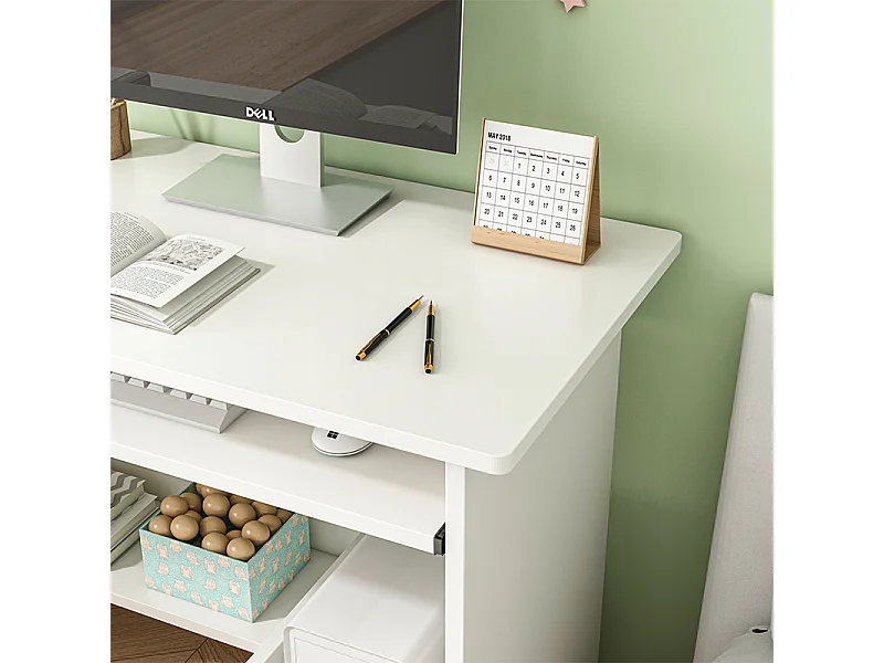 BUREAU BLANC POUR ADOLESCENTS AVEC TIROIR ET ÉTAGÈRES MODERNE POUR ORDINATEUR TABLE BASSES