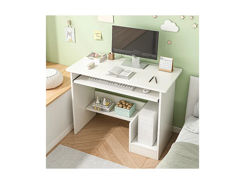 BUREAU BLANC POUR ADOLESCENTS AVEC TIROIR ET ÉTAGÈRES MODERNE POUR ORDINATEUR TABLE BASSES