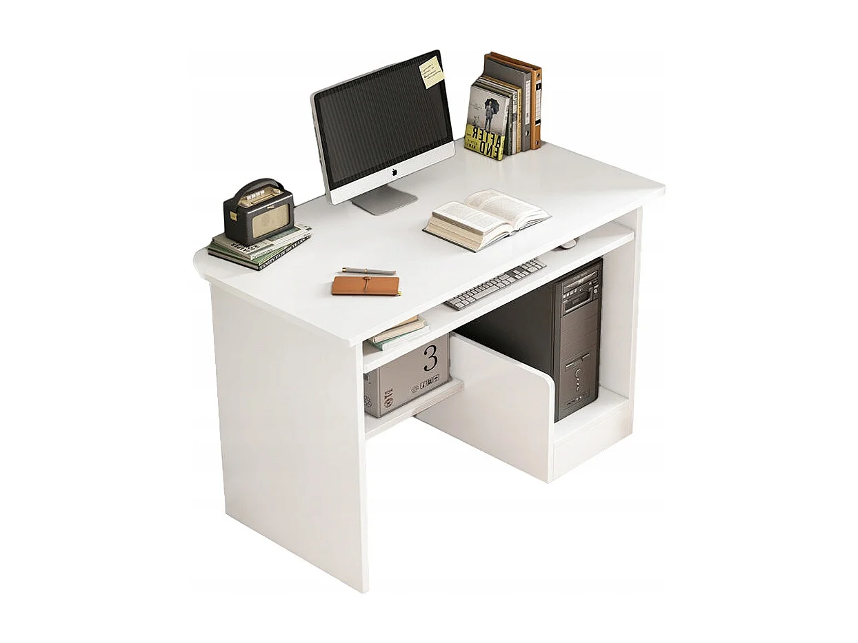 SCrivania bianca per ragazzi con cassetto e ripiani per computer, tavolo moderno
