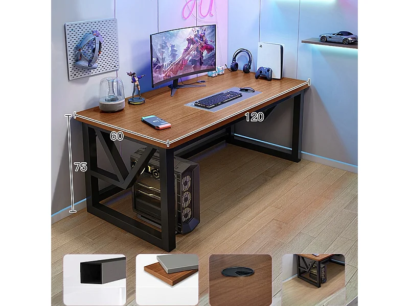 MODERNES GAMING-SCHREIBTISCH DUNKLE BUCHE INDUSTRIELLER LOFT 120 CM