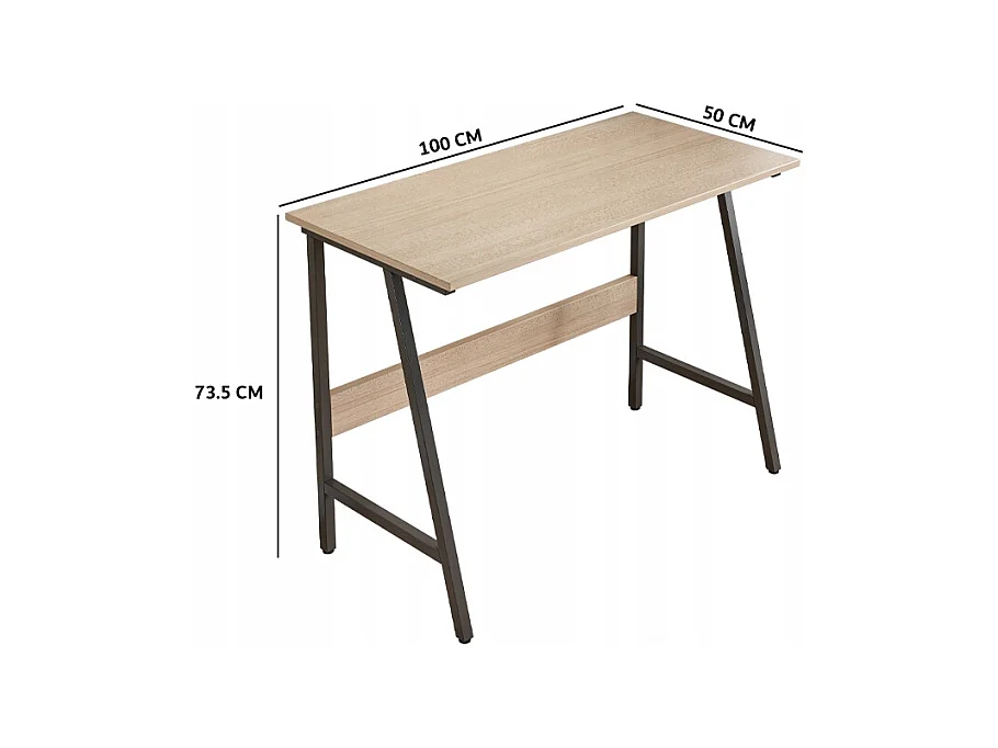 BUREAU D'ORDINATEUR LOFT INDUSTRIEL SCOLAIRE MODERNE CHÊNE CLAIR 100 CM