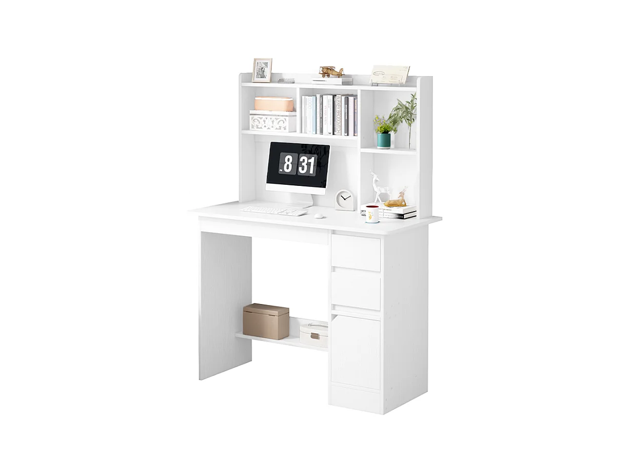 BUREAU INFORMATIQUE POUR ADOLESCENTS TABLE LOFT BLANCHE AVEC ÉTAGÈRE ÉTAGÈRES TIROIRS