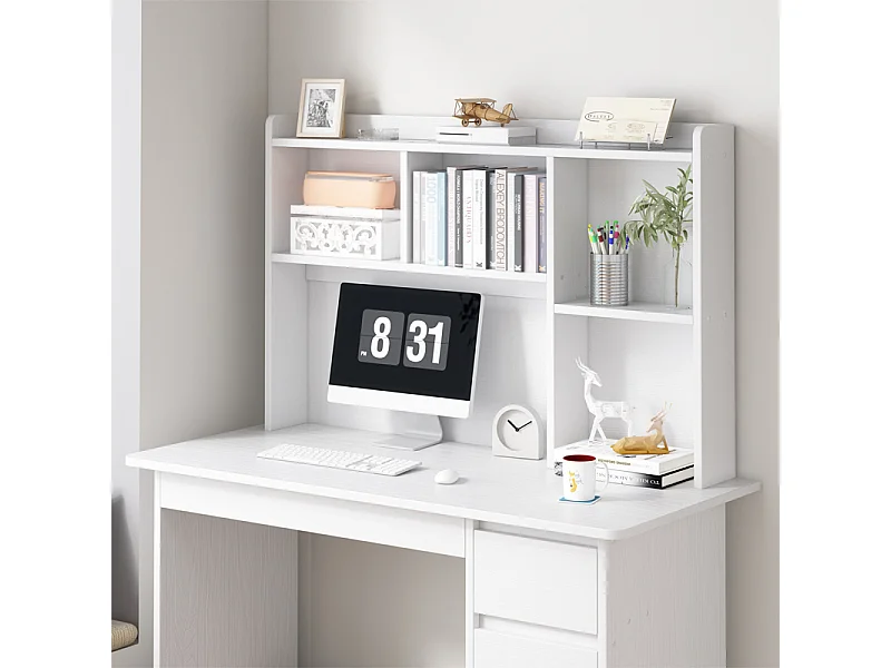 SCrivania per ragazzi con computer Tavolino LOFT bianco con scaffale, ripiani e cassetti