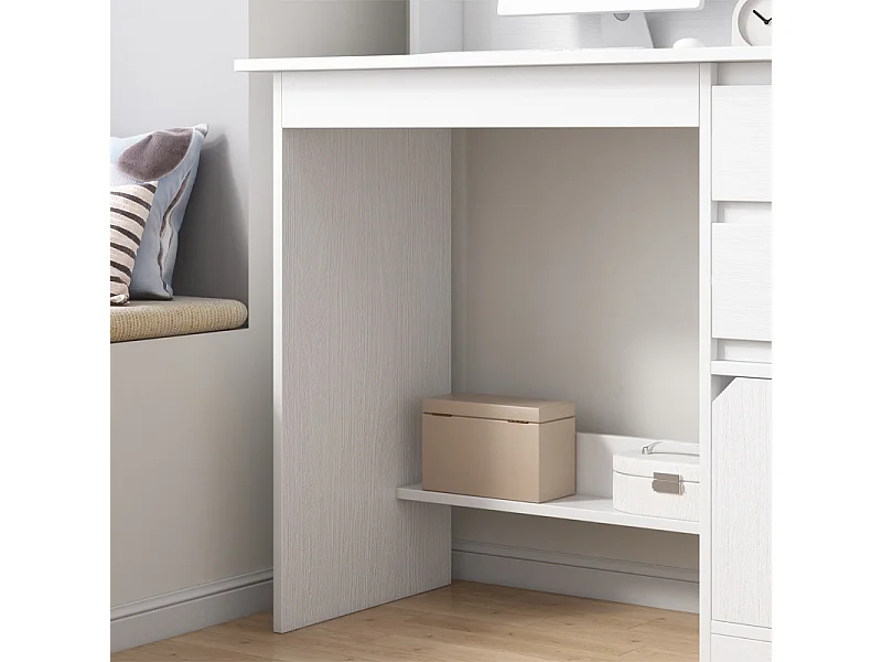 SCrivania per ragazzi con computer Tavolino LOFT bianco con scaffale, ripiani e cassetti